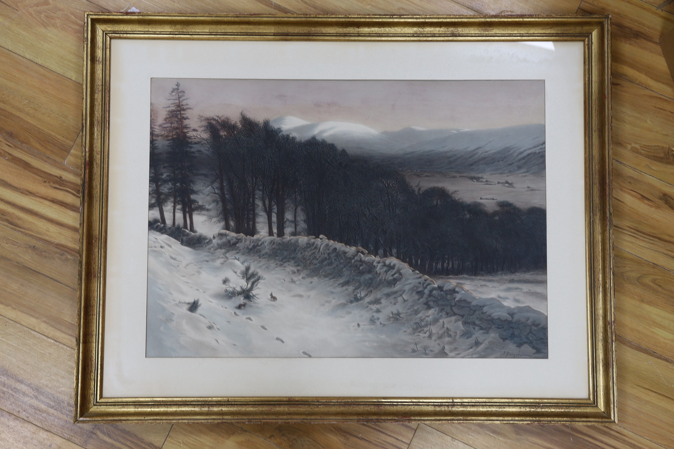 After Joseph Farquharson, coloured engraving, Winter landscape, 55 x 78cm